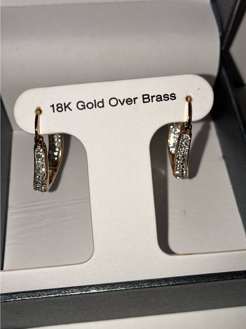 18K Gold Over Brass Huggie Hoop Earrings with Clear Crystals